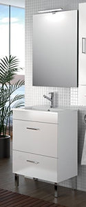 Yellowshop - Mobile Mobiletto da Bagno in Legno Cm 60 Completo di Lavabo in Porcellana E Specchiera Arredo Moderno Modello Almagro 600 (Bianco)