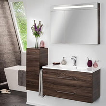 Fackelmann – Set di mobili da bagno B. Clever 2 pezzi 90 cm marrone con mobiletto da bagno con lavabo in marmo e armadietto a specchio LED