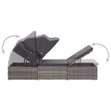 Festnight Lettino Prendisole con Tettuccio e Cuscino in Polyrattan Grigio Sedie a Sdraio da Giardino 195 x 60 x 110 cm Rattan Grigio + Cuscino Grigio Scuro