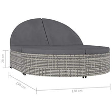 Festnight 2 Posti Lettino Prendisole con Tettuccio e Cuscino in Polyrattan Grigio Sedie a Sdraio da Giardino Doppio Lettino Prendisole 198 x 138 x 28 cm Grigio