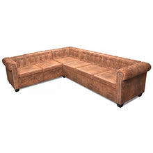 Vislone Divano 6 posti Pelle Artificiale, Divano Chersterfield, Moderno Angolare Divano, Marrone