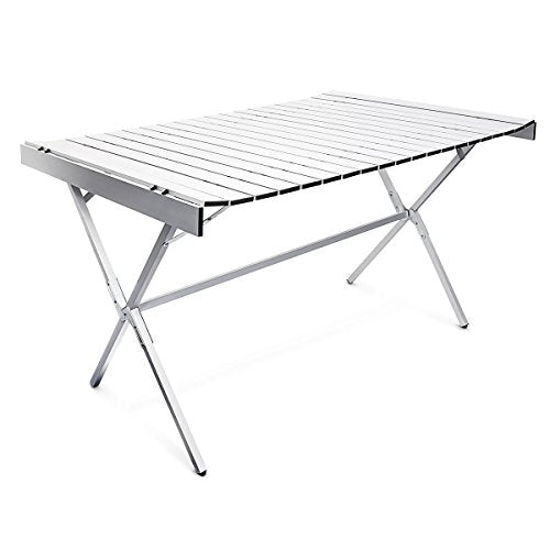 Relaxdays Tavolo Pieghevole da Campeggio in Alluminio, 120 cm, Argento, 120x80x70 cm