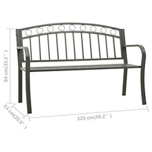 Qnotici Panca da Giardino con Struttura in Acciaio Verniciato a Polvere, Panca per Esterni, Panca per Il Tempo Libero 125 x 53 x 84 cm-Grigio con 2 braccioli in Metallo