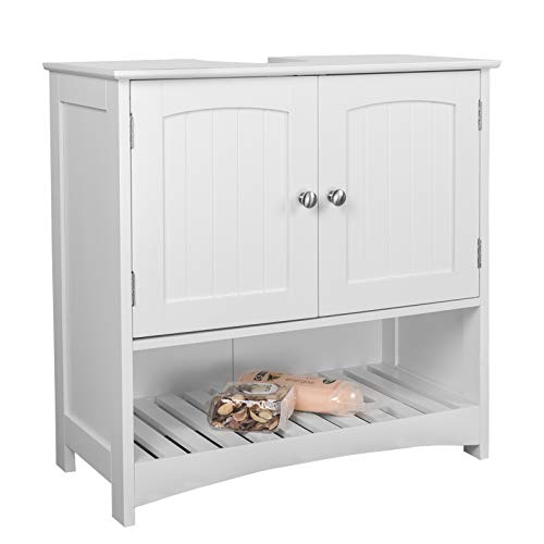 EUGAD Armadietto Sottolavabo Bianco Mobiletto sotto Lavandino Sottolavello per Bagno con Due Ante in Legno 0014WY