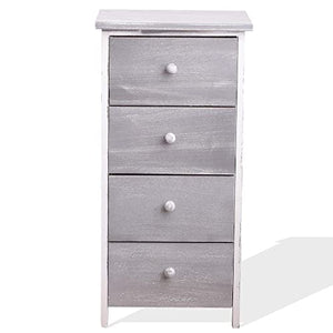 Rebecca Mobili Cassettiera decape, comodino 4 casetti, legno paulownia, bianco grigio, design shabby, per camera bagno salotto - Misure: 71 x 35 x 25 cm (HxLxP) - Art. RE4303