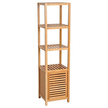 homcom Mobile Alto Bagno/Terrazzo, Scaffale a Torre in Bambù 4 Ripiani + Armadietto con Anta, 36x33x140cm, Color Legno