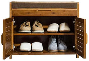 YANG Wooden Shoe Rack Imbottito Change Scarpe Panca Bagagli Petto poggiapiedi Guardaroba Dressing Table Sgabello ottomano Carico Massimo 250kg, 60x32.5x49cm