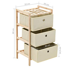 FAMIROSA Mobiletto Stoccaggio Legno di Cedro e 3 Cesti in Tessuto Beige