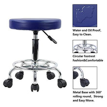 KKTONER Sgabello Rotondo in Pelle PU con poggiapiedi Regolazione dell'altezza della Parte Girevole Spa Salone di Disegno Tattoo Workshop Massaggi Sgabelli Sedia operativa Blu