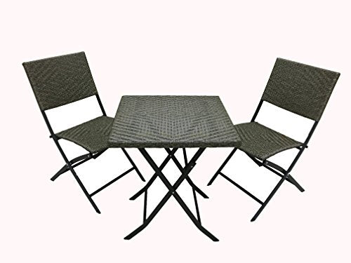 Michele Sogari & C. Srl Set Giardino Bistrot Tavolino e 2 Sedie in Metallo e Simil Rattan Colore Antracite