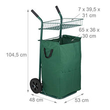 Relaxdays Carrello da Giardino, Maxi Trolley con Sacco, 70 l, 1 Cestello, Ruote in Gomma Piena, Pieghevole, Verde