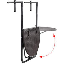 BAKAJI Tavolo Tavolino da Ringhiera per Esterno Balcone Pieghevole Salvaspazio Altezza Regolabile Struttura in Metallo e Piano in Polyrattan xon Portabicchieri Dimensione 60x64cm (Marrone)