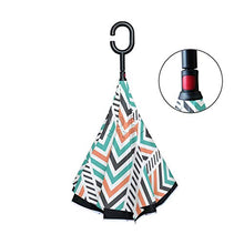 LENNEL Doppio Strato Antivento Design C Maniglia con Notte Strisce Riflettenti di Sicurezza Inverti Pieghevole Ombrelli Boho Pattern Stampa