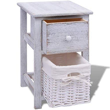 Zora Walter - Comodino in Legno, Stile Shabby Chic, Colore: Bianco Comò per Camera da Letto, con 1 cassetto e 1 Cesto in Rattan