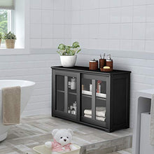 COSTWAY Armadietto da Cucina Mobile Laterale Multiuso con Ante Scorrevoli, in MDF e Vetro, 106,5 x 33 x 62,5 cm (Nero)