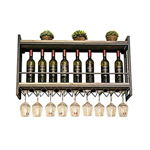 Wine Rack Industriale da Parete con 2-Tiers Wall Mount Bottle Holder cremagliera di Vetro Rustico Metallo attaccatura del Supporto di Vino, Vino attaccatura del Supporto di Wine Glass Goblet Hanger
