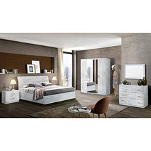 MF Camera da letto completa Matrimoniale Mary con Struttura Letto 160x190-200, 2 comodini e cassettiera, laccata lucida (Marmo Bianco)