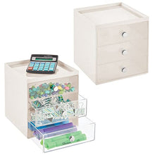 mDesign Mini cassettiera da appoggio — Cassettiera da Ufficio per cancelleria — Pratico portaminuterie da Tenere sulla scrivania — Set da 2 — Crema/Trasparente