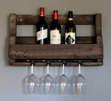 Portabottiglie in Legno di Alta qualità per la Parete - con portabicchieri - Marrone - Pronto per Il Montaggio - scaffale per Bottiglie e Bicchieri da Vino