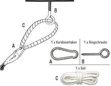 AMANKA Kit per Appendere sedie sospese Poltrona sospesa Amaca a Sospensione Dondolo Appeso | in Robusto Metallo | incl. Moschettone Golfare Corda | Peso Max supportato ca 160 kg