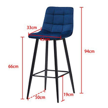 MissZZ Set di 2 sgabelli da Bar da Cucina in Velluto per la Colazione con Gambe in Metallo Sgabelli Alti con schienali Poggiapiedi per Cucina Soggiorno Hotel Ristorante Pub, Strisce quadrate Blu