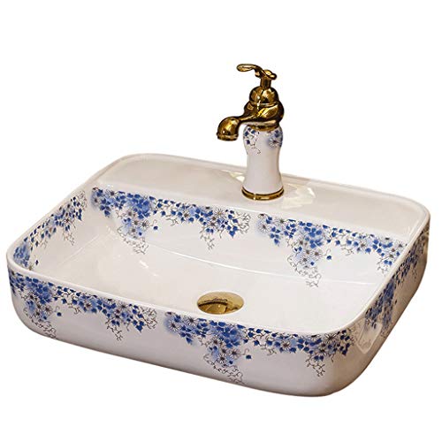 lilili Lavabo da Appoggio Lavandino Bagno Lavabo D'appoggio in Ceramica Lavabo Lavandino da Bagno Rettangolo Adatto alla Famiglia del Bagno Dell'hotel 52x42x13cm (Color : No Accessories)