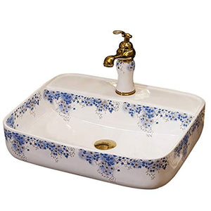 lilili Lavabo da Appoggio Lavandino Bagno Lavabo D'appoggio in Ceramica Lavabo Lavandino da Bagno Rettangolo Adatto alla Famiglia del Bagno Dell'hotel 52x42x13cm (Color : No Accessories)