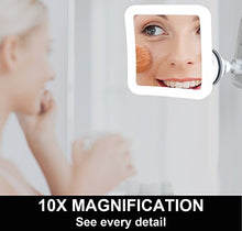 Fancii 10x Specchio ingranditore per Trucco con Luce LED e Ventosa Potente - Specchio cosmetico da Viaggio Illuminato - Specchio da Bagno Portatile, Mira (10X)