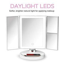 FC Home - Specchio da trucco illuminato a LED, triplo specchio con ingrandimento 5x e 10x, 34 luci naturali dimmerabili, touch screen