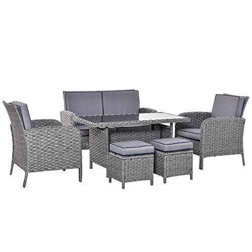 Outsunny Salotto da Giardino Set 6 Pz con Divano e Poltrone da Esterno, Mobili da Giardino in Rattan Grigio