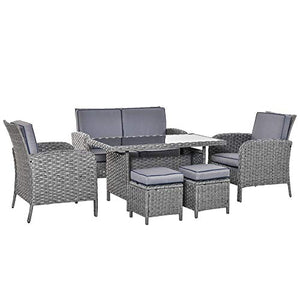 Outsunny Salotto da Giardino Set 6 Pz con Divano e Poltrone da Esterno, Mobili da Giardino in Rattan Grigio