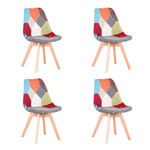 Uderkiny Set di 4 sedie Sedia da Pranzo in Quattro Pezzi Patchwork con Cuscini, Adatta per pranzare in Soggiorno Cucina, ECC (Rosso Patchwork)