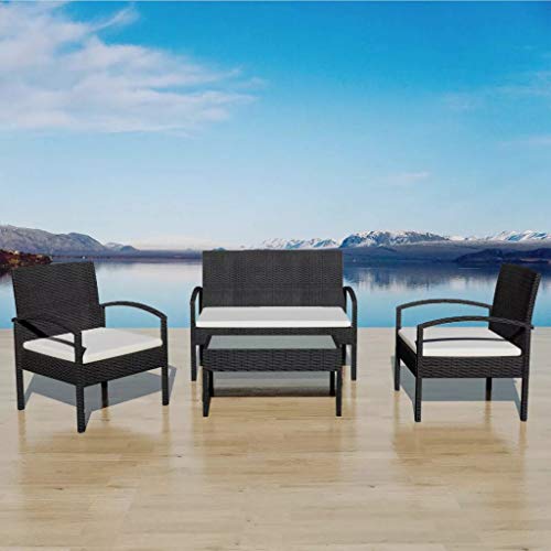 FAMIROSA Set Divani da Giardino 4 pz con Cuscini in Polyrattan Nero-2673
