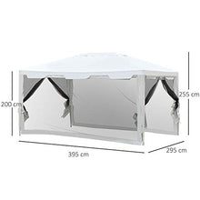 Outsunny Tenda Gazebo da Giardino Pieghevole con Zanzariera, Struttura in Metallo Copertura PE, 395x295cm, Bianco
