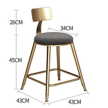 Sedia da banco Nordic Bar Sgabello in ferro battuto creativo Golden Dining Chair per bar ristorante bar con schienale seggiolone morbido e confortevole cuscino passo sgabello da bar Sgabello alto sgab