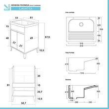 Inbagno Mobile lavatoio per lavanderia con vasca in ceramica, L.61xP.51xH.87,5 cm, linea Way in diverse colorazioni, vasca con strofinatoio integrato (Bianco lucido)