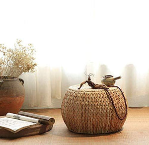 TONGS Poggiapiedi in Rattan Tavolino Sgabello Rotonda Del Piede Sgabello, Stile Rustico Paglia Divano a Panca Scarpe - Arredi Casa