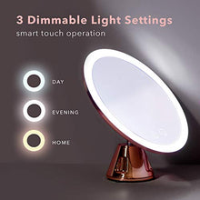 Fancii Specchio Ingranditore 10x Ricaricabile con 3 Impostazioni di Luce a LED e Ventosa Potente - 20 cm Specchio per Il Trucco del Bagno Dimmerabile Illuminato, Lana (Oro Rosa)