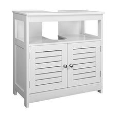 eSituro Armadietto Sottolavabo da Bagno Mobile a Terra con 2 Ante in Legno Bianco Mobiletto sotto Il Lavello SBP0023