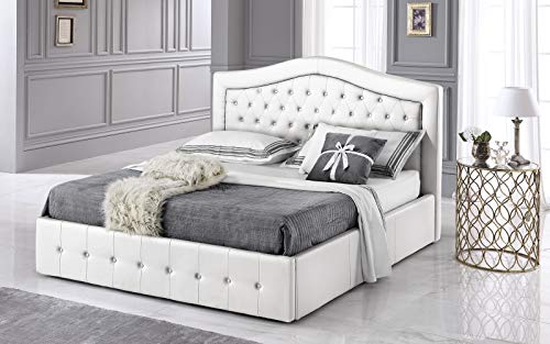 Dafne Italian Design Letto matrimoniale contenitore bianco, testiera imbottita trapuntata. - cm. 174 x 210 x 120 per materasso 160x90