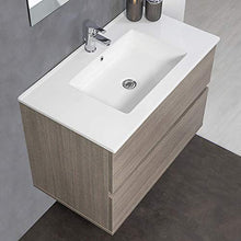 Mobile Bagno 80 cm sospeso Rovere Scuro con 2 cassettoni Completo di lavabo+Specchio+Ceramica+Lampada LED
