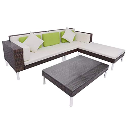 SKM Set Divani da Giardino 4 pz con Cuscini in Polyrattan Marrone (51.2kg)