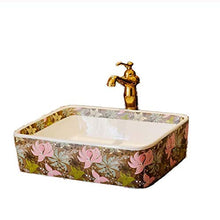 Jgophu Lavabo da appoggio quadrato Lavabo in ceramica sanitaria per ingrandire il fiore del lavandino.