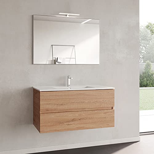 Yellowshop. - Mobile Bagno sospeso 80 cm Stile Moderno 2 cassetti lavabo specchiera LED MOD. Andre Plus (Cannella)