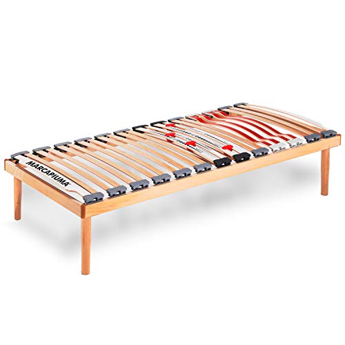 Marcapiuma - Rete a Doghe Fissa Singola 80x190 cm Alta 35 cm Modello Nature Med in Legno di Faggio Naturale resinato e Multistrato + 4 Piedi Legno massello di Faggio - Ortopedica - 100% Made in Italy