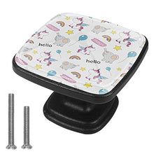 Set di 4 pezzi con maniglia quadrata per armadio da cucina, credenza, cassettiera, cassettiera, con viti, per cucina, comò, armadietto, bagno, guardaroba, unicorno elefante animale