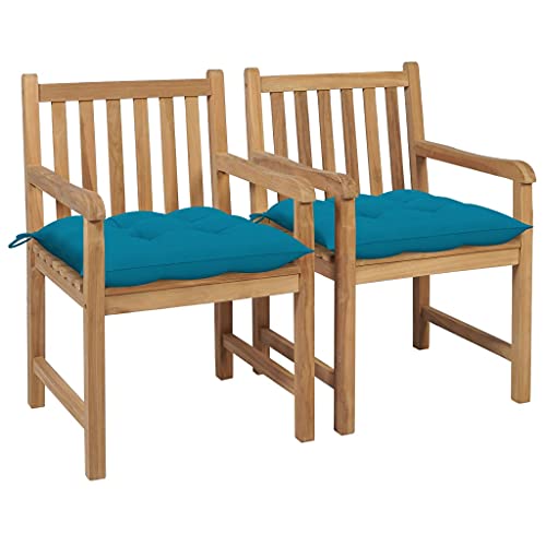 vidaXL Sedie da Giardino 2 pz con Cuscini Azzurro in Massello di Teak