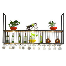 RUXMY Armadio per Vino Bar Portabottiglie da Parete con LED Downlight Portabottiglie in Vetro sospeso Grande scaffale a Doppio Strato Decorazione da Parete in Legno e Ferro - Nero