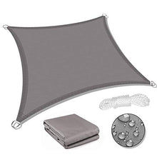 Eterbiz - Tenda parasole quadrata per giardino, spiaggia, patio, 2 x 2 m, resistente all'acqua, 95% blocco UV con corda inclusa, per giardino, spiaggia, patio (grigio)