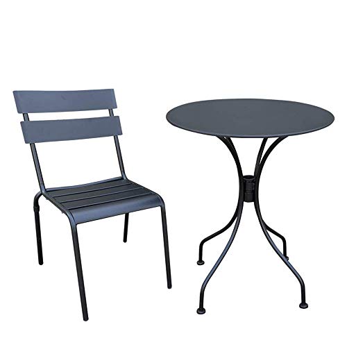Prodotti Tavolino e Sedia da Esterno in 2 Pezzi per terrazza, Set di mobili da Giardino in Ferro, Tavolo Rotondo e Sedia con Schienale, per Villa/Balcone/Prato/Pub